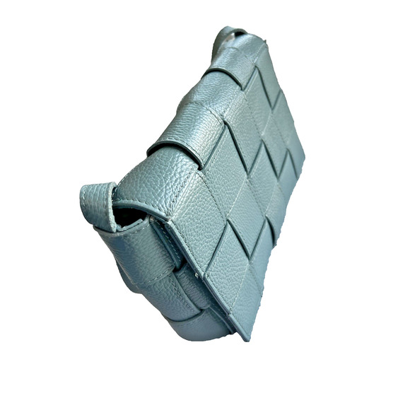 STELLA BIANCA Made In Italy Woven Pebbled Leather adjust Crossbody Handbag Blue - Picture 10 of 16